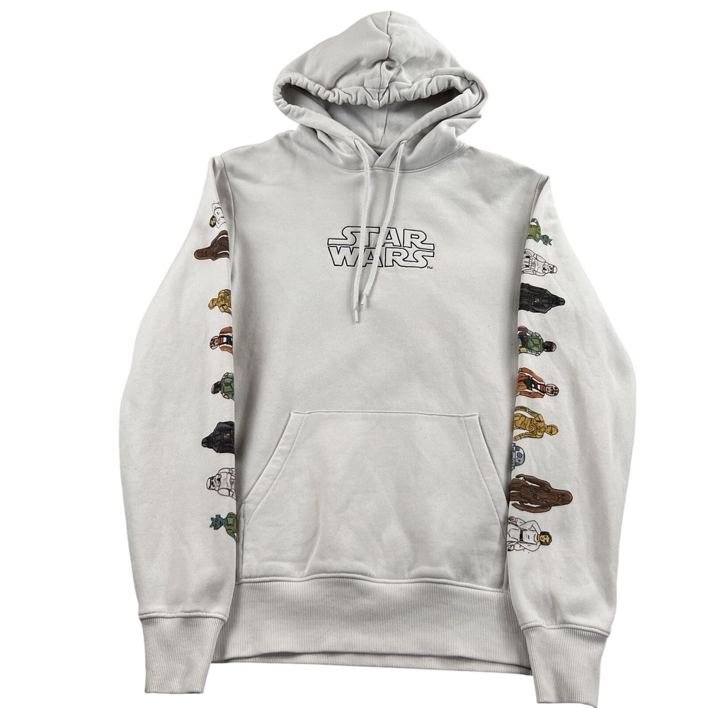 H&M Star Wars Graphic Sleeve Hoodie S Gray Women Sci Fi Fleece Pullover Divided